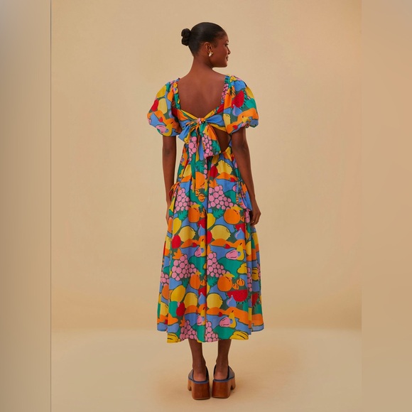 Farm Rio Multicolor Fruit Landscape Short Sleeve Midi Dress - Picture 11 of 11